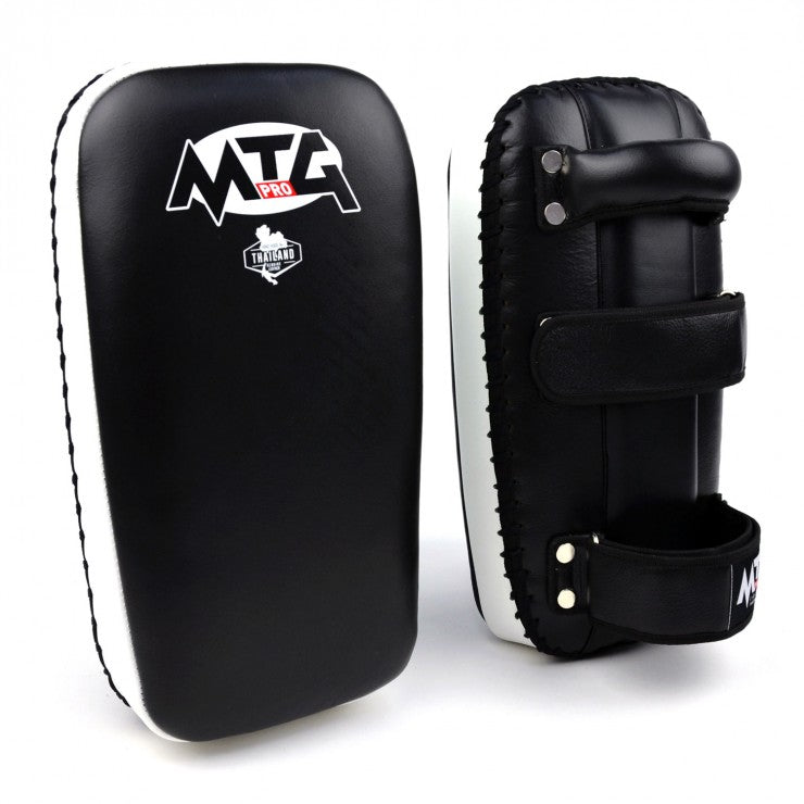 MTG KPL2 PRO LEATHER THAI KICK PADS BLACK/WHITE