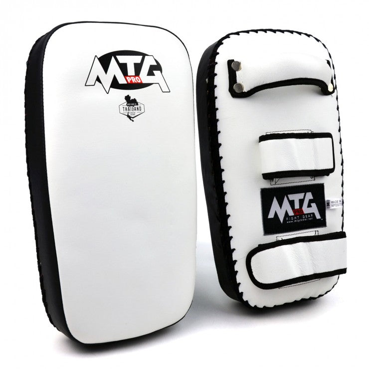 MTG KPL2 PRO LEATHER THAI KICK PADS WHITE/BLACK